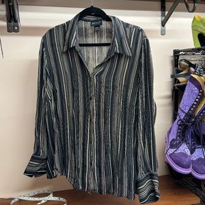Lane Bryant Vintage early 00s Black & Cream Stripe Silk Blouse, size 22/24